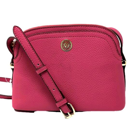 Anne Klein Small Dome Crossbody Bag Hot Pink Gold Lion Logo Top Zip NEW NWOT - Picture 1 of 13